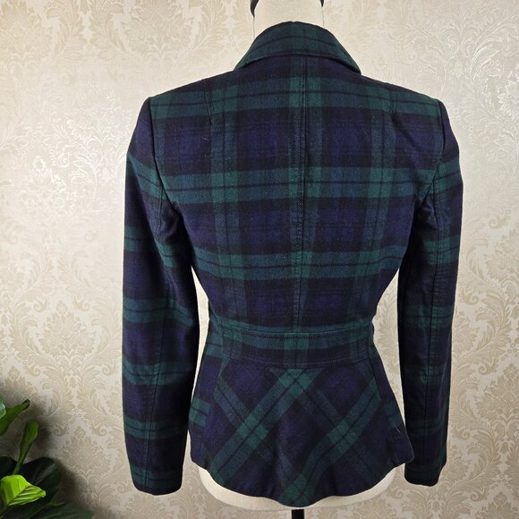 Banana Republic Sz 4 Blue Green Plaid Blazer 1 Silver Button Close Lined Pockets - Picture 6 of 13